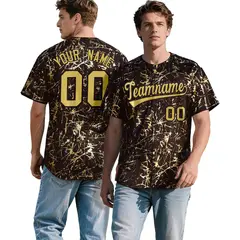 Brown Old Gold Black & Shiny Gold Cracked Foil Baseball Jersey 1