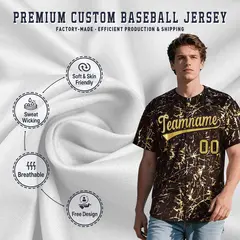 Brown Old Gold Black & Shiny Gold Cracked Foil Baseball Jersey 3