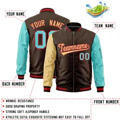Brown Old Gold Bright Green Varsity Letterman Bomber Jacket Full-Zip Raglan 2