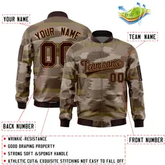 Brown Old Gold Camo Varsity Full-Zip Letterman Bomber Jacket 2