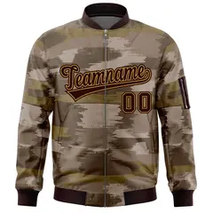 Brown Old Gold Camo Varsity Full-Zip Letterman Bomber Jacket 3