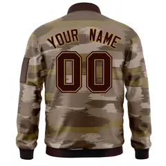 Brown Old Gold Camo Varsity Full-Zip Letterman Bomber Jacket 4