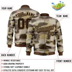 Brown Old Gold Camo Varsity Full-Zip Letterman Bomber Jacket 2