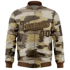 Brown Old Gold Camo Varsity Full-Zip Letterman Bomber Jacket 3