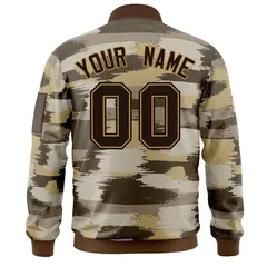 Brown Old Gold Camo Varsity Full-Zip Letterman Bomber Jacket 4