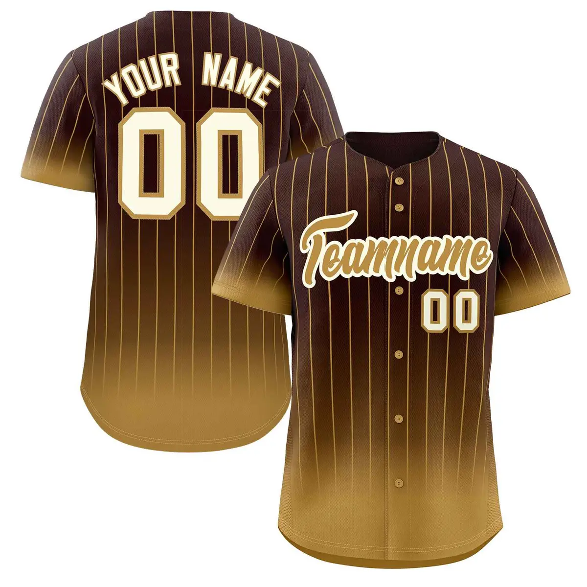 Brown Old Gold-Cream Gradient Stripe Baseball Jersey