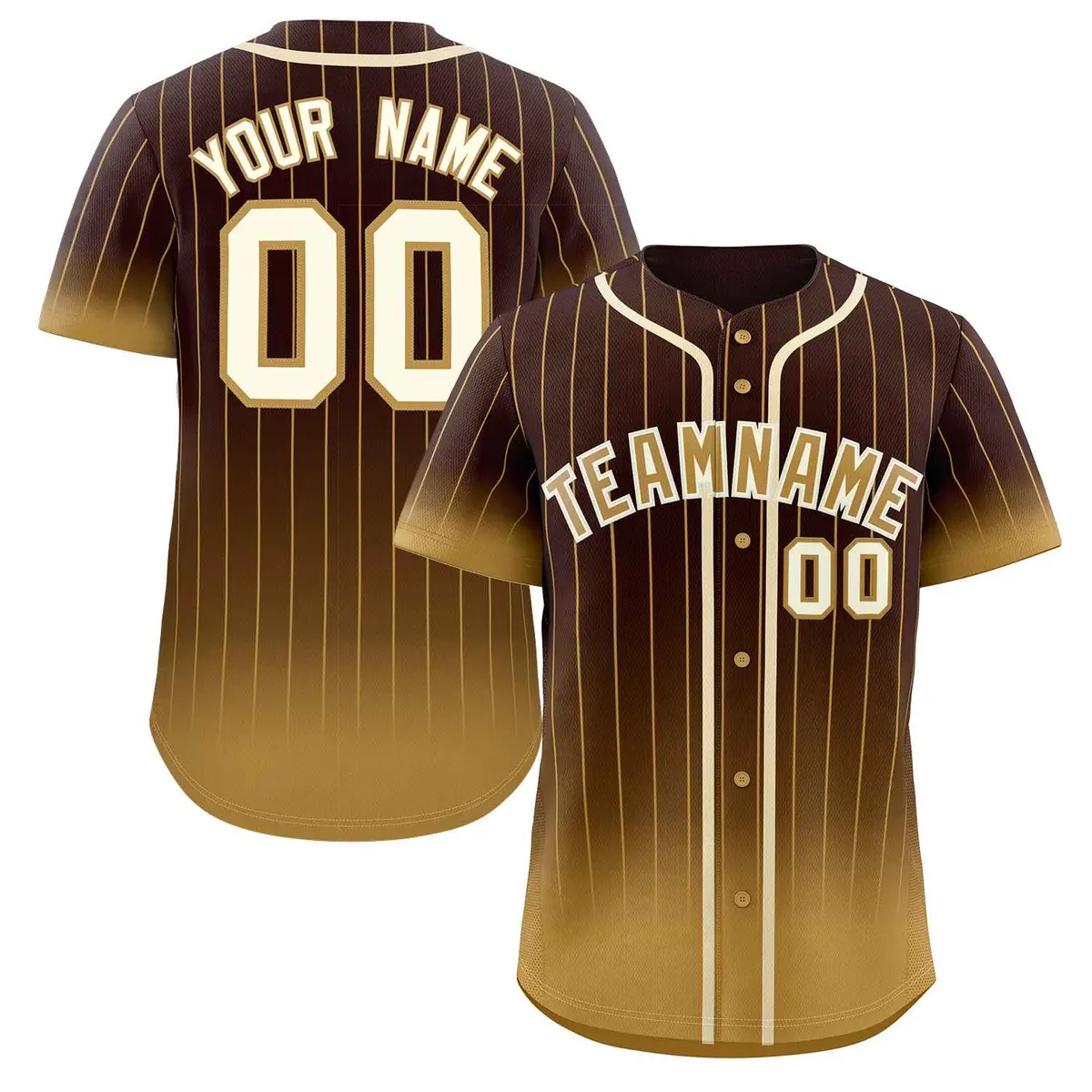 Brown Old Gold-Cream Gradient Stripe Baseball Jersey