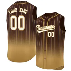 Brown Old Gold Gradient Stripe Sleeveless Baseball Jersey