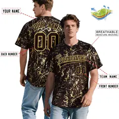Brown Old Gold Shiny Gold Cracked Texture Baseball Jersey 2