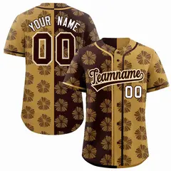 Brown Old Gold Split Flower Graffiti Baseball Jersey 1