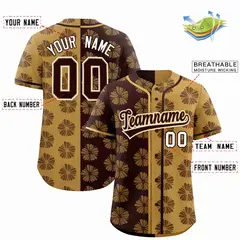 Brown Old Gold Split Flower Graffiti Baseball Jersey 2