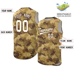Brown Old Gold-White Camo Sleeveless Baseball Jersey 2