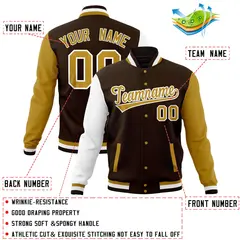Brown Old Gold-White Raglan Sleeves Full-Snap Letterman Jacket 4