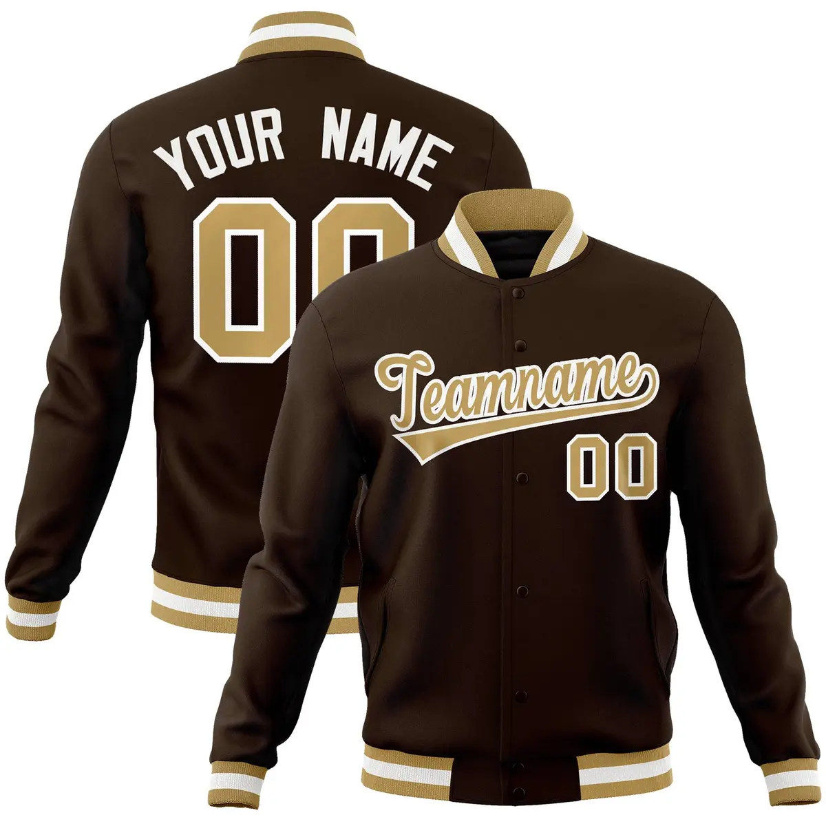 Brown Old Gold-White Varsity Full-Snap Letterman Jacket