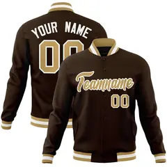 Brown Old Gold-White Varsity Full-Snap Letterman Jacket 1