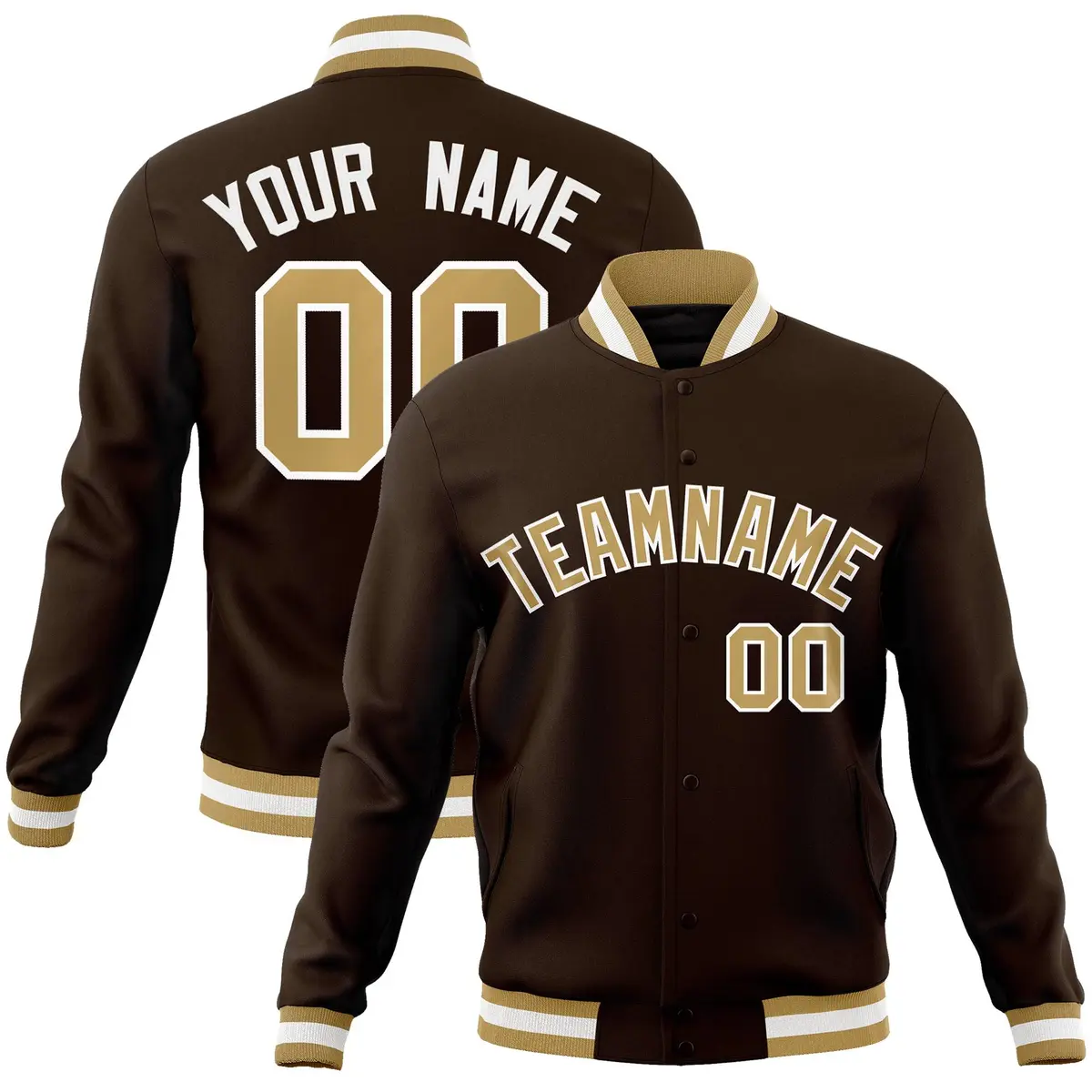 Brown Old Gold-White Varsity Full-Snap Letterman Jacket