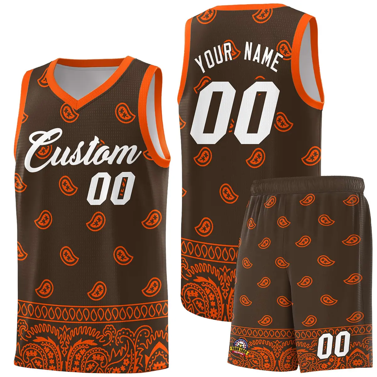 Brown Orange Cashew Pattern Basketball Jersey