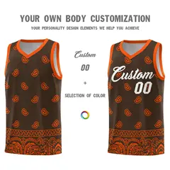 Brown Orange Cashew Pattern Basketball Jersey 3