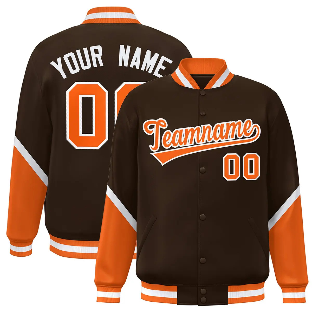 Brown Orange Color Block Varsity Letterman Baseball Jacket