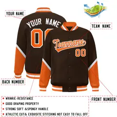 Brown Orange Color Block Varsity Letterman Baseball Jacket 2