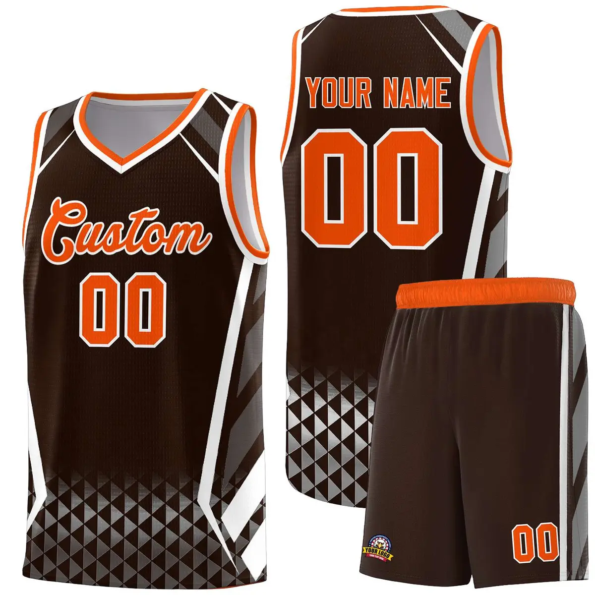 Brown Orange Diamond Pattern Side Slash Basketball Jersey