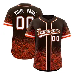 Brown Orange Floral Gradient Full Button Baseball Jersey 1