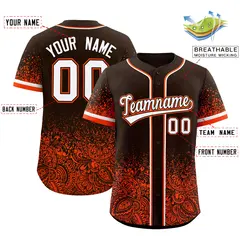 Brown Orange Floral Gradient Full Button Baseball Jersey 2