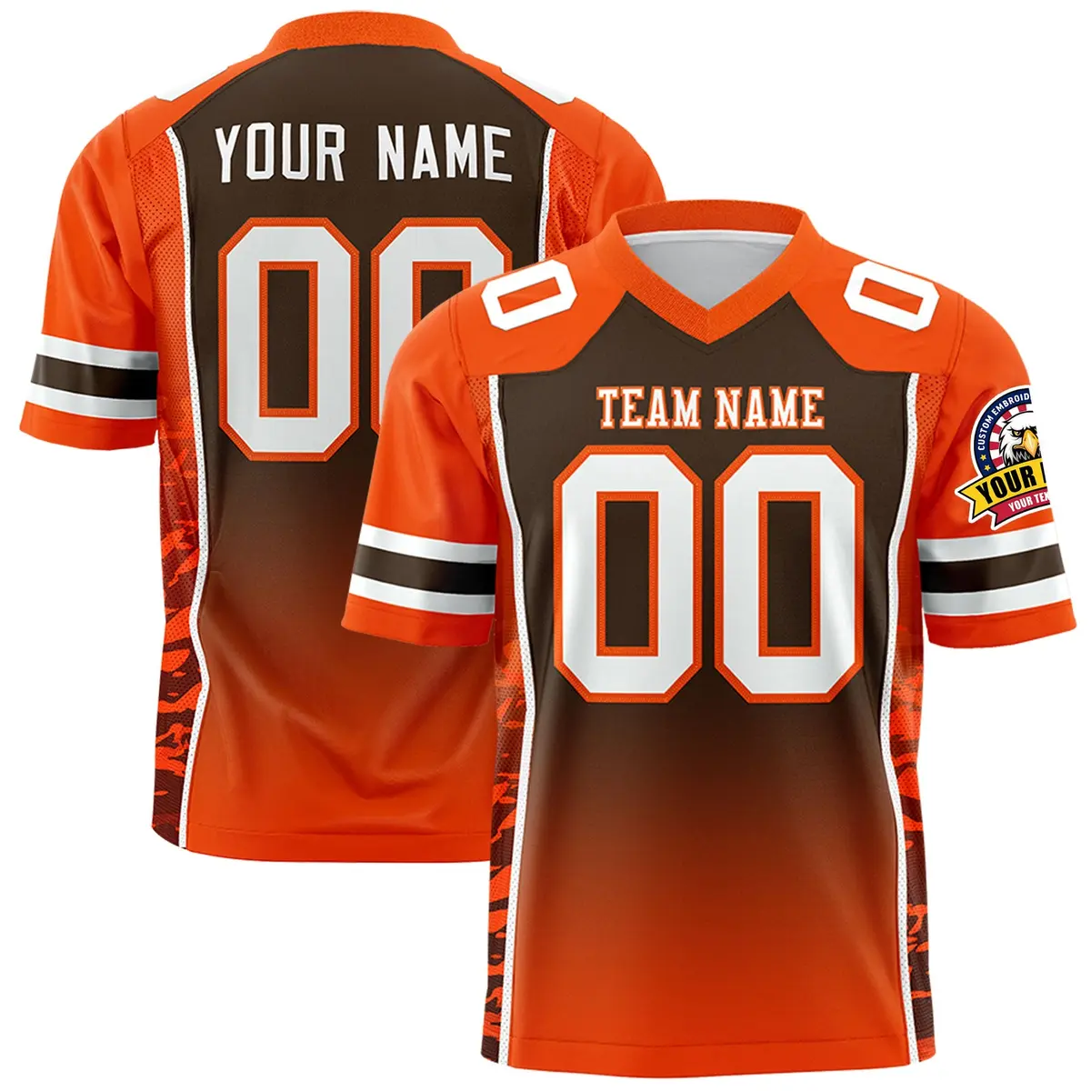 Brown Orange Gradient Side Pattern Authentic Football Jersey
