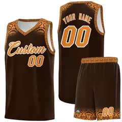Brown Orange Indians Print Basketball Uniform Jersey