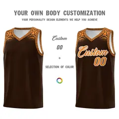 Brown Orange Indians Print Basketball Uniform Jersey 3