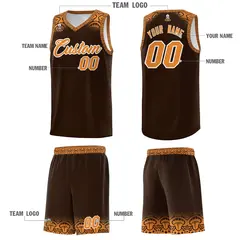 Brown Orange Indians Print Basketball Uniform Jersey 5