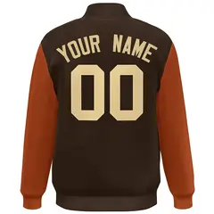 Brown Orange-Khaki Color Block Varsity Full-Snap Bomber Jacket 4