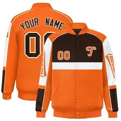 Brown Orange Raglan Sleeves Varsity Letterman Jacket 1