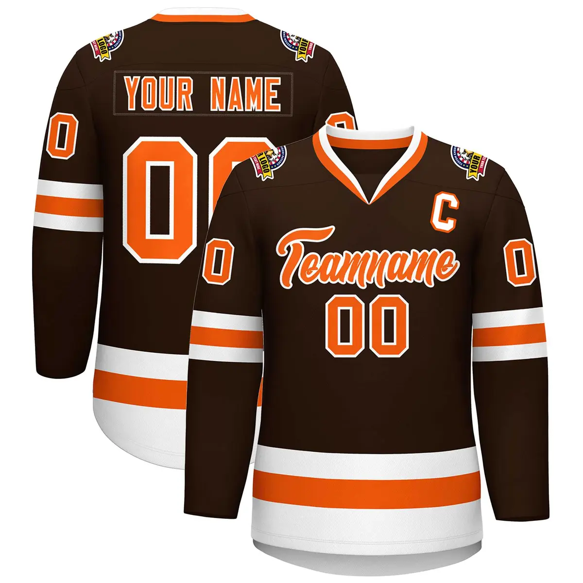 Brown Orange-White Classic Style Hockey Jersey