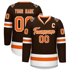 Brown Orange-White Classic Style Hockey Jersey 1