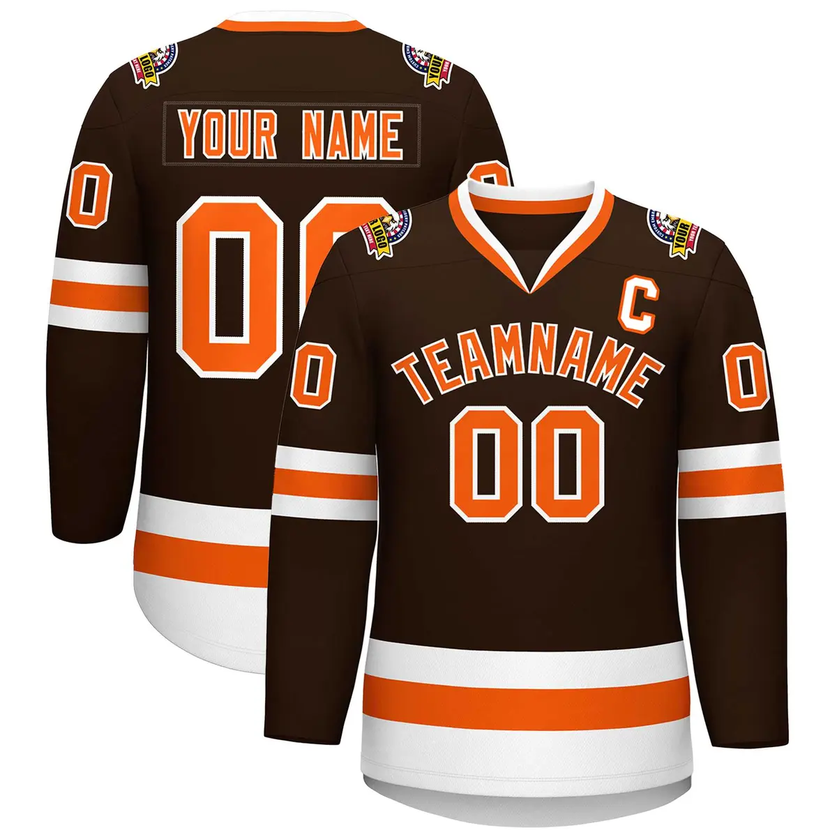 Brown Orange-White Classic Style Hockey Jersey