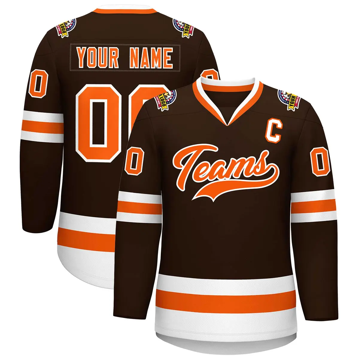 Brown Orange-White Classic Style Hockey Jersey