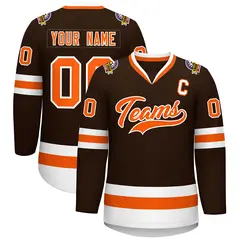 Brown Orange-White Classic Style Hockey Jersey 1