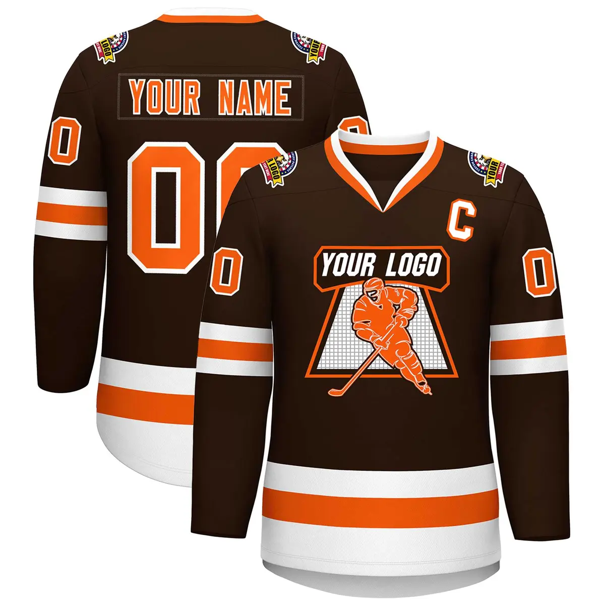 Brown Orange-White Classic Style Hockey Jersey