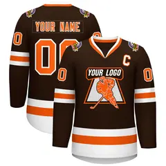 Brown Orange-White Classic Style Hockey Jersey 1