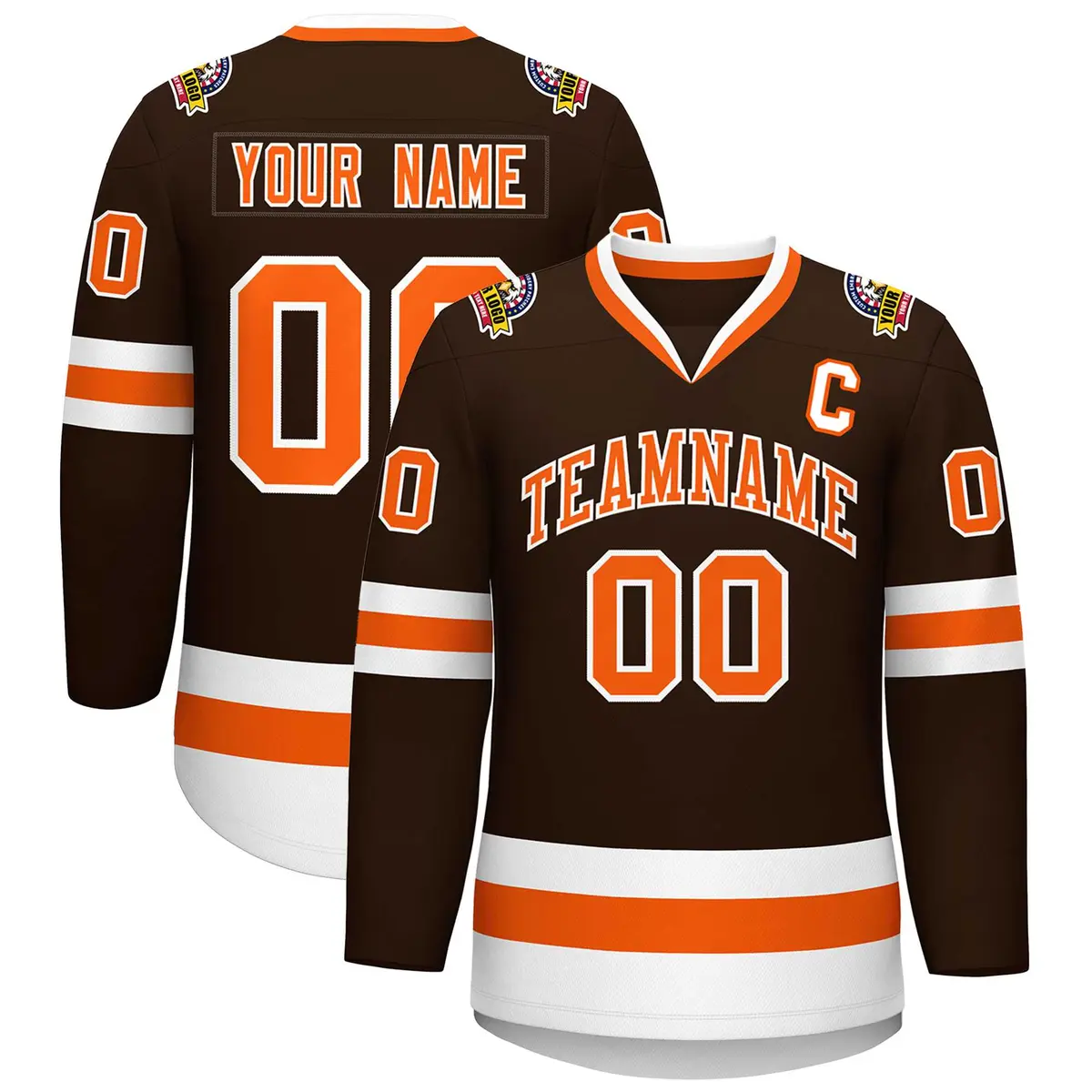 Brown Orange-White Classic Style Hockey Jersey