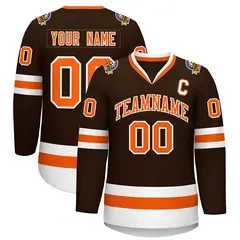 Brown Orange-White Classic Style Hockey Jersey 1