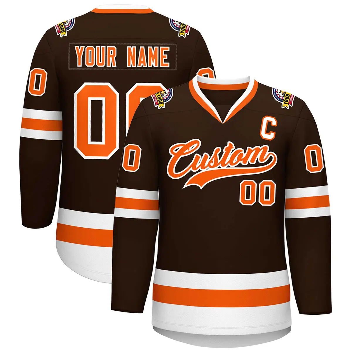 Brown Orange-White Classic Style Hockey Jersey