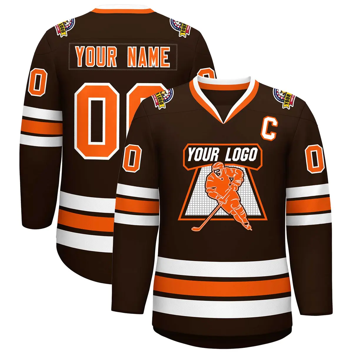Brown Orange-White Classic Style Hockey Jersey