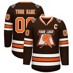 Brown Orange-White Classic Style Hockey Jersey 1