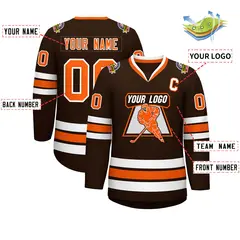 Brown Orange-White Classic Style Hockey Jersey 2