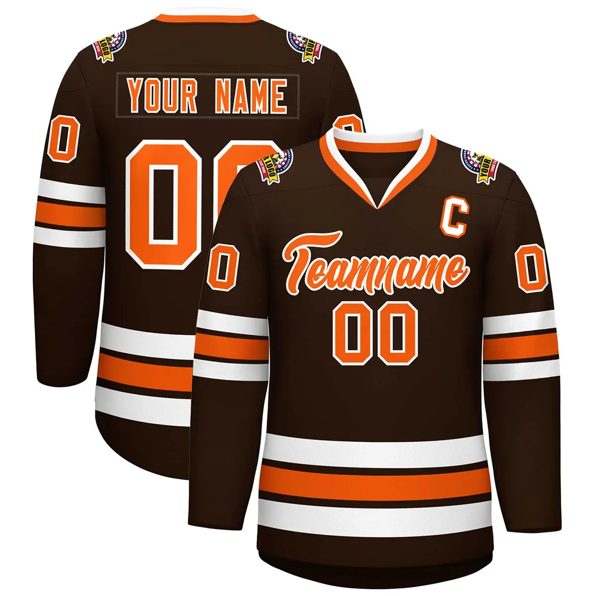 Brown Orange-White Classic Style Hockey Jersey