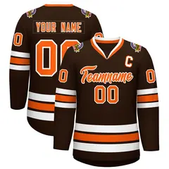 Brown Orange-White Classic Style Hockey Jersey 1