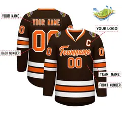 Brown Orange-White Classic Style Hockey Jersey 2