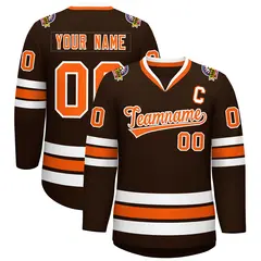 Brown Orange-White Classic Style Hockey Jersey 1